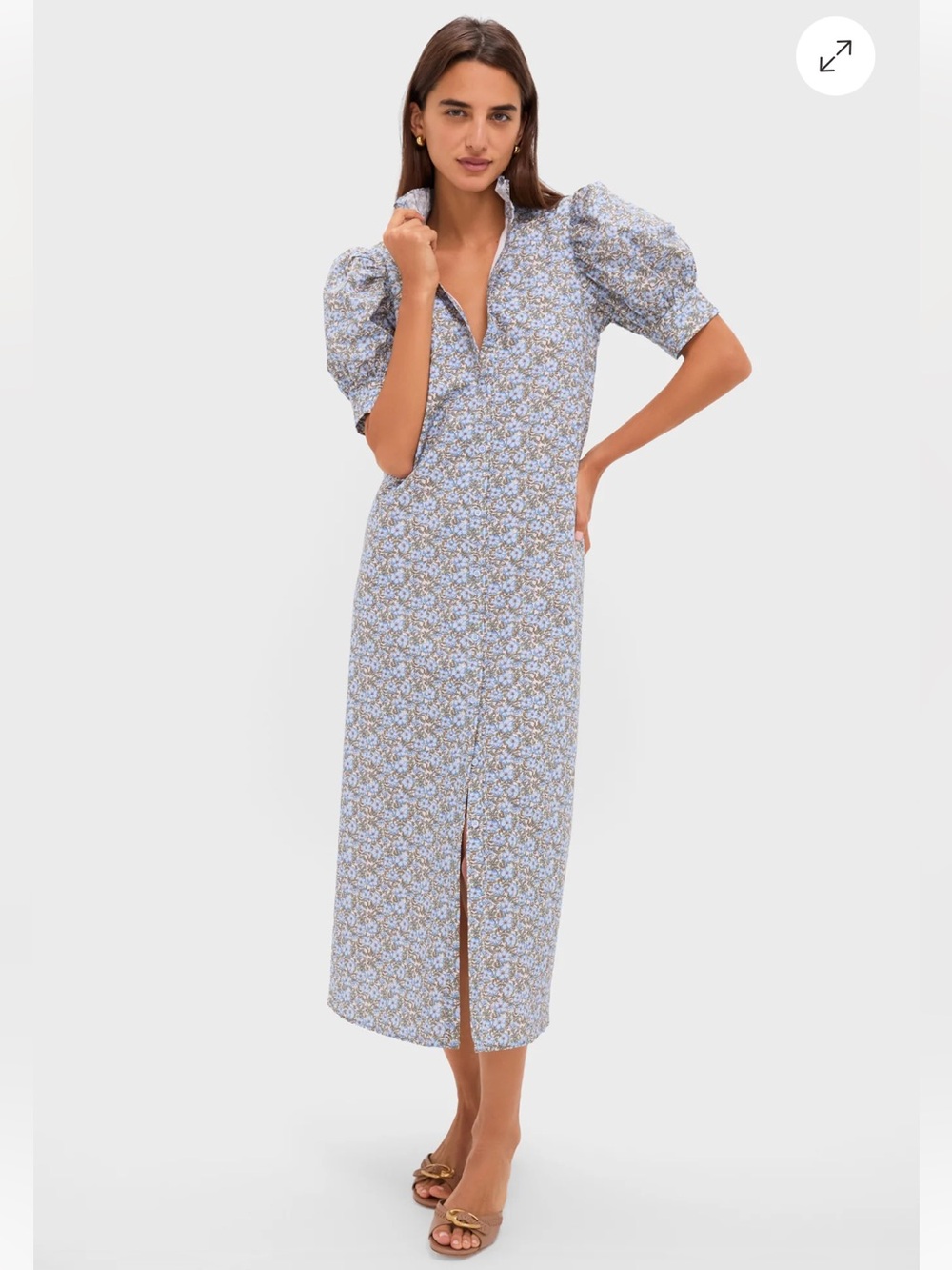 HYACINTH HOUSE Tuckernuck SMALL Dusty Blue & Brown Floral Louisa Maxi Dress NWT